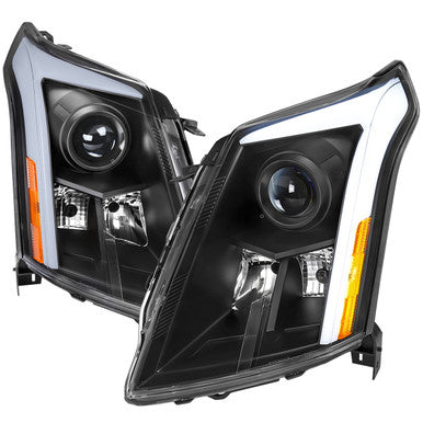 2010-16 Cadillac Srx Led Bar Headlights Black Housing Clear Lens With Sequential Turn Signal And Breathing Light Effect - Uses Stock H11 Bulb