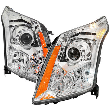 2010-16 Cadillac Srx Oe Projector Headlights Chrome Housing Clear Lens With Amber Reflector - Uses Stock Bulbs - Halogen Models Only