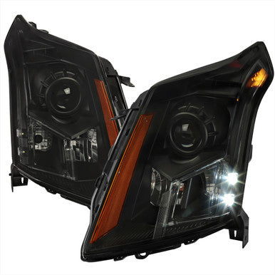 2010-16 Cadillac Srx Oe Halogen Projector Headlights Black Housing Smoked Lens Amber Reflector - Uses Stock Bulbs