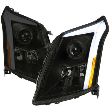 2010-16 Cadillac Srx Led Bar Headlights Black Housing Smoked Lens With Sequential Turn Signal And Breathing Light Effect - Uses Stock H11 Bulb