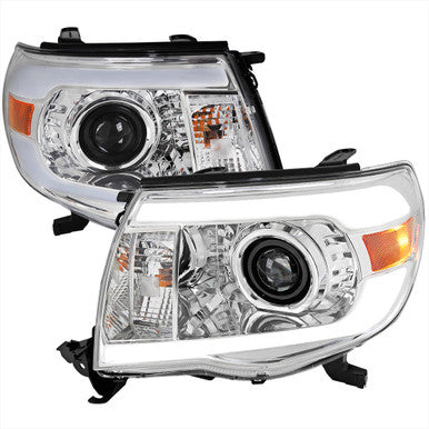 2005-11 Toyota Tacoma Drl Led Bar Projector Headlight Chrome Housing Clear Lens - High And Low Beam Bulb Not Included