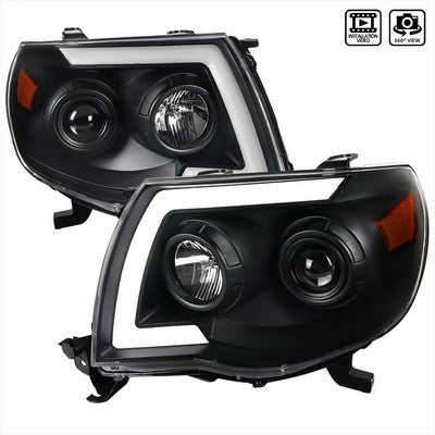 2005-11 Toyota Tacoma Led Light Bar Projector Headlight With Sequential Signal Matte Black