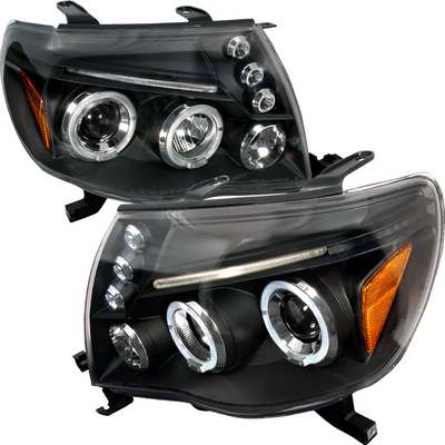 2005-11 Toyota Tacoma Dual Halo LED & Eyebrows Black Projector Headlights Amber Reflector