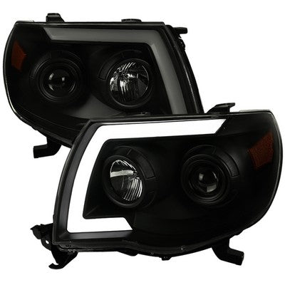 2005-11 Toyota Tacoma Led Light Bar Projector Headlight With Sequential Signal Black Smoke