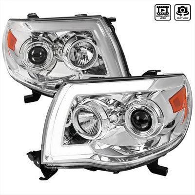 2005-11 Toyota Tacoma Led Light Bar Projector Headlight With Sequential Signal Chrome
