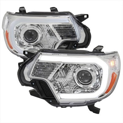 2012-15 Toyota Tacoma Oe Retrofit Projector Headlights With Led Bar Chrome Housing And Clear Lens