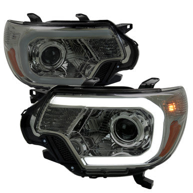 2012-15 Toyota Tacoma Oe Retrofit Projector Headlights With Led Bar Chrome Housing And Smoked Lens