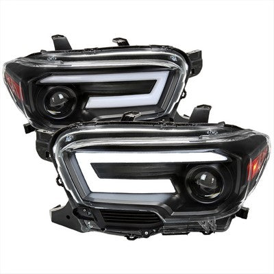2016-21 Toyota Tacoma Projector Headlights With Sequential Turn Signal Black Housing And Clear Lens And Amber Reflectors