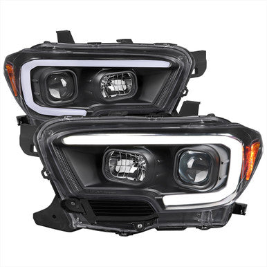 2016-23 Toyota Tacoma Projector Headlights With Drl Led Bar Matte Black Housing Clear Lens - Switchback Turn Signal (For Factory Halogen Headlights Models W O Led Daytime Running Only)