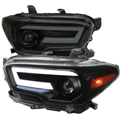 2016-21 Toyota Tacoma Projector Headlights With Sequential Turn Signal Black Housing And Smoked Lens And Amber Reflectors