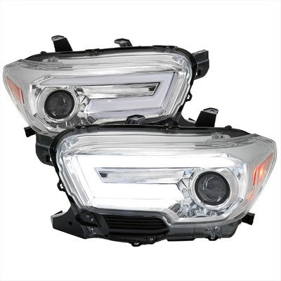 2016-21 Toyota Tacoma Projector Headlights With Sequential Turn Signal Chrome Housing And Smoked Lens And Amber Reflectors