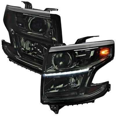 2015-18 Chevrolet Tahoe Projector Headlight - Chrome Housing - Smoke Lens - Dual Halo
