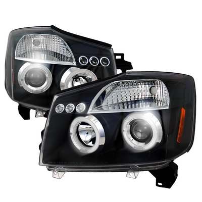 2004-14 Nissan Titan Armada Dual Halo LED Projector Headlights w/Amber Reflectors
