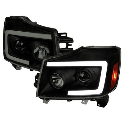 2004-15 Nissan Titan 2004-2007 Armada Projector Headlights With Amber Corners And Sequential Turn Signal - Matte Black Housing And Smoked Lens