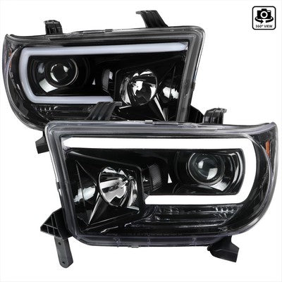 2007-13 Toyota Tundra Projector Headlight - Gloss Black Housing - Clear Lens - Led Tube