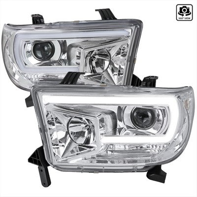 2007-13 Toyota Tundra Projector Headlight -Chrome Housing - Clear Lens - Led Tube
