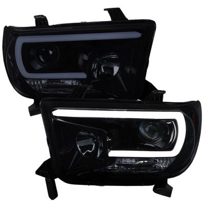 2007-13 Toyota Tundra Projector Headlight -Gloss Black Housing - Light Smoke Lens - Led Tube