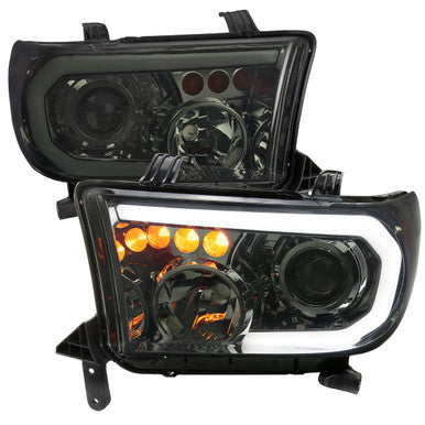 2007-13 Toyota Tundra Retrofit Projector Headlights Led Bar Oe Style Chrome Housing And Smoked Lens