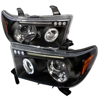2007-13 Toyota Tundra Single Halo LED Projector Headlights w/Eyebrow, Black