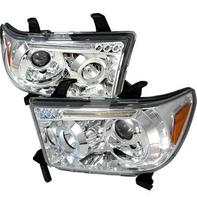 2007-13 Toyota Tundra Single Halo LED Projector Headlights w/Eyebrow, Chrome