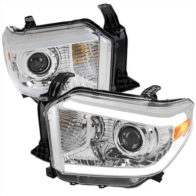 2014-21 Toyota Tundra Retrofit Projector Headlights Led Bar Oe Style Chrome Housing And Clear Lens