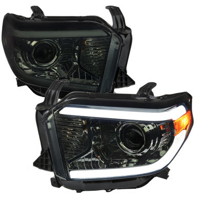 2014-21 Toyota Tundra Retrofit Projector Headlights Led Bar Oe Style Chrome Housing And Smoked Lens