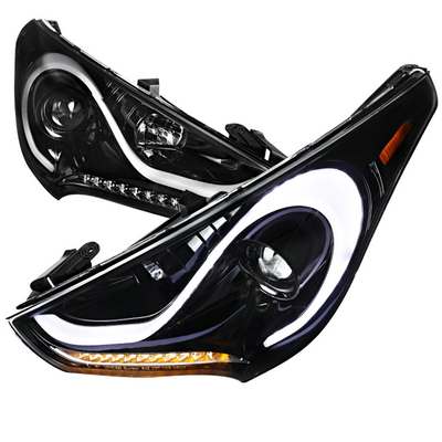 2012-15 Hyundai Veloster Drl Bar Projector Headlights Glossy Black
