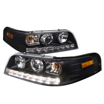 1998-11 Ford Crown Victoria LED Black Projector Headlights