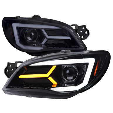 2006-07 Subaru Impreza Wrx Projector Headlights Glossy Black Housing Smoked Lens - Led Bar Sequential Turn Signal - Halogen Models Only