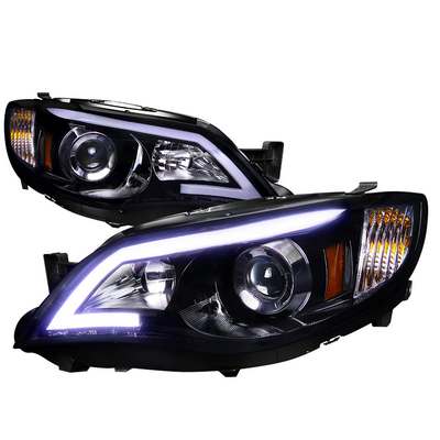 2008-13 Subaru Impreza Smoked Lens Gloss Black Housing Projector Headlights With Led Day Time Running Light Strip