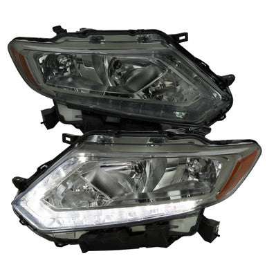 2014-16 Nissan Rogue Oe Halogen Led Bar Headlights Chrome Housing Smoked Lens - H11 Low Beam H9 High Beam 194 Parking Light - 7444 Signal Light Not Included