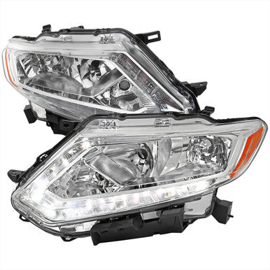 2014-16 Nissan Rogue Oe Halogen Led Bar Headlights Chrome Housing Clear Lens - H11 Low Beam H9 High Beam 194 Parking Light - 7444 Signal Light Not Included