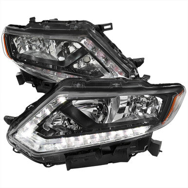 2014-16 Nissan Rogue Oe Halogen Led Bar Headlights Matte Black Housing Clear Lens - H11 Low Beam H9 High Beam 194 Parking Light - 7444 Signal Light Not Included