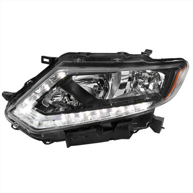 2014-16 Nissan Rogue Oe Halogen Led Bar Left Driver Side Headlight Matte Black Housing Clear Lens - H11 Low Beam H9 High Beam 194 Parking Light - 7444 Signal Light Not Included