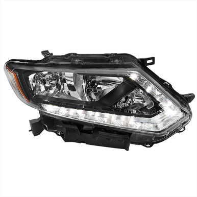 2014-16 Nissan Rogue Oe Halogen Led Bar Right Passenger Side Headlight Matte Black Housing Clear Lens - H11 Low Beam H9 High Beam 194 Parking Light - 7444 Signal Light Not Included