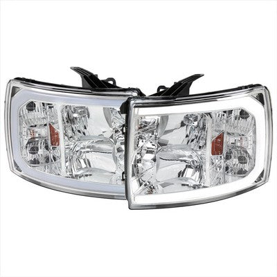 2007-13 Silverado 1500 Oe Style Headlights With Led Bar Chrome Housing And Clear Lens