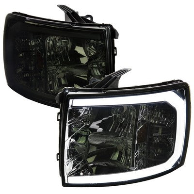 2007-13 Silverado 1500 Oe Style Headlights With Led Bar Chrome Housing And Smoked Lens
