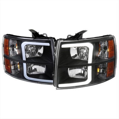 2007-13 Chevrolet Silverado Matte Black Housing Clear Lens With Amber Reflector And Led Bar