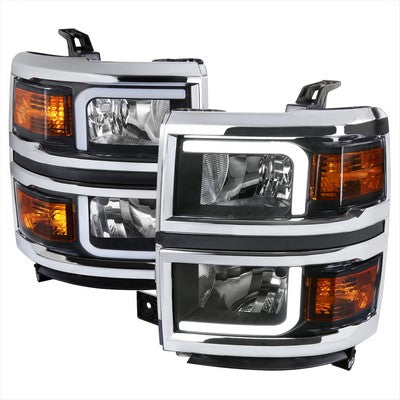 2014-15 Chevrolet Silverado 1500 Headlights With Led Bar Clear Lens And Matte Black Housing