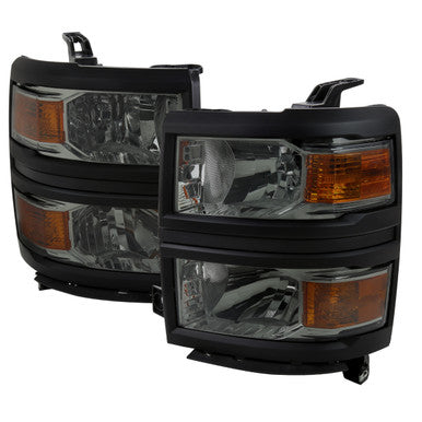 2014-15 Chevrolet Silverado 1500 1500 Headlights Chrome Housing Light Smoked Lens With Black Trim - Uses Stock Bulbs