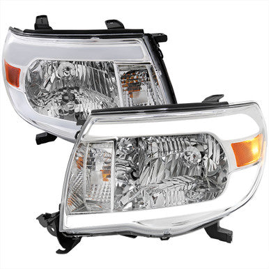 2005-11 Toyota Tacoma Drl Led Bar Headlight Chrome Housing Clear Lens - High And Low Beam Bulb Not Included