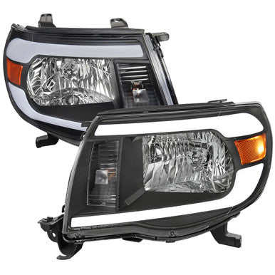 2005-11 Toyota Tacoma Headlights Drl Led Bar Matte Black Housing Clear Lens - 3157 Signal Included And Parking Light Led Included