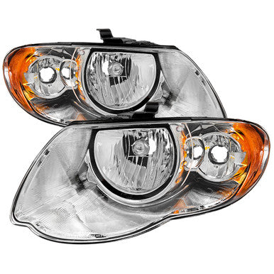 2005-07 Chrysler Town&Country Headlights Chrome Housing Clear Lens With Amber Reflector - No Bulbs Included
