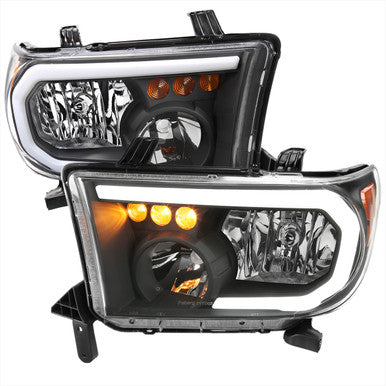 2007-13 Toyota Tundra Oe Style Headlights With Led Bar Matte Black Housing And Clear Lens