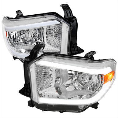 2014-21 Toyota Tundra Oe Headlights With Led Bar Chrome Housing And Clear Lens