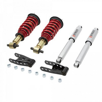 2014-18 Silverado/Sierra 1500 (2wd/4wd, Reg/Ext/Crew Cab, any control arms) 1 or 2 front/2 or 3 lowering kit with height adjustable struts