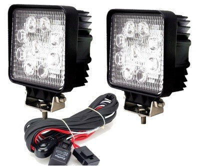 LED Driving or Work Light kit, 2 square lights and wiring harness with switch