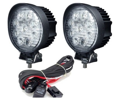LED Driving or Work Light kit, 2 round lights and wiring harness with switch