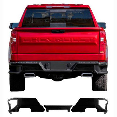 2019-25 Silverado 1500 Rear Bumper Shellz, Dual Exhaust, w/o park sensor holes, Paintable