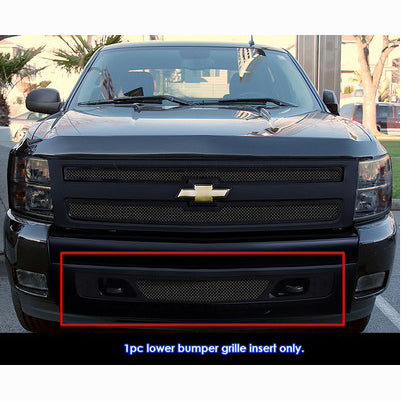 2007-10 Chevy Silverado 1500 Lower Bumper Grille, Stainless Steel Mesh, Black Powder Coated